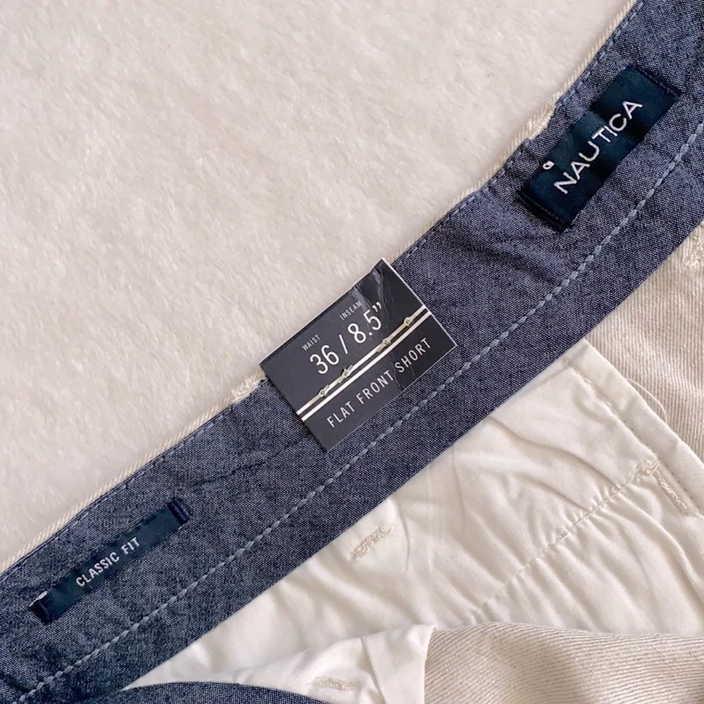 {NWT} Nautica | Linen Cotton Blend Classic Fit Flat Front Short Wheat Flax (36) - Picture 5 of 15